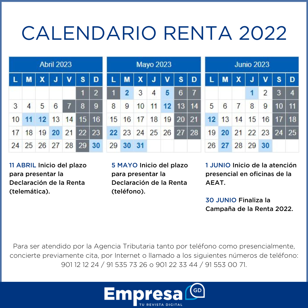 Calendario Renta 2022